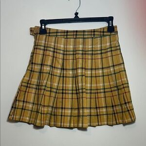 Forever 21 Yellow Plaid Skater Skirt pleated Small